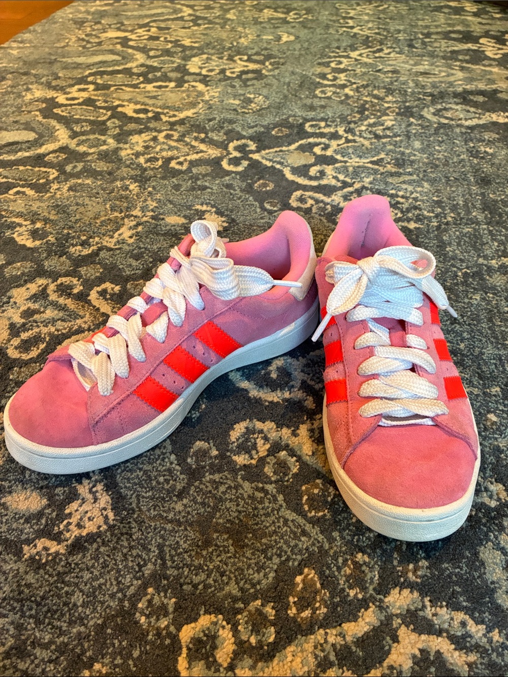 Adidas Pink Campus Sneakers with Red Stripes